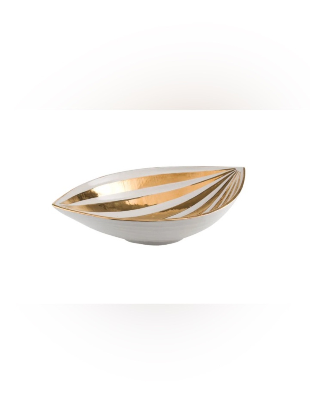 Jonathan Adler Fontana White and Gold Striped Leaf Bowl